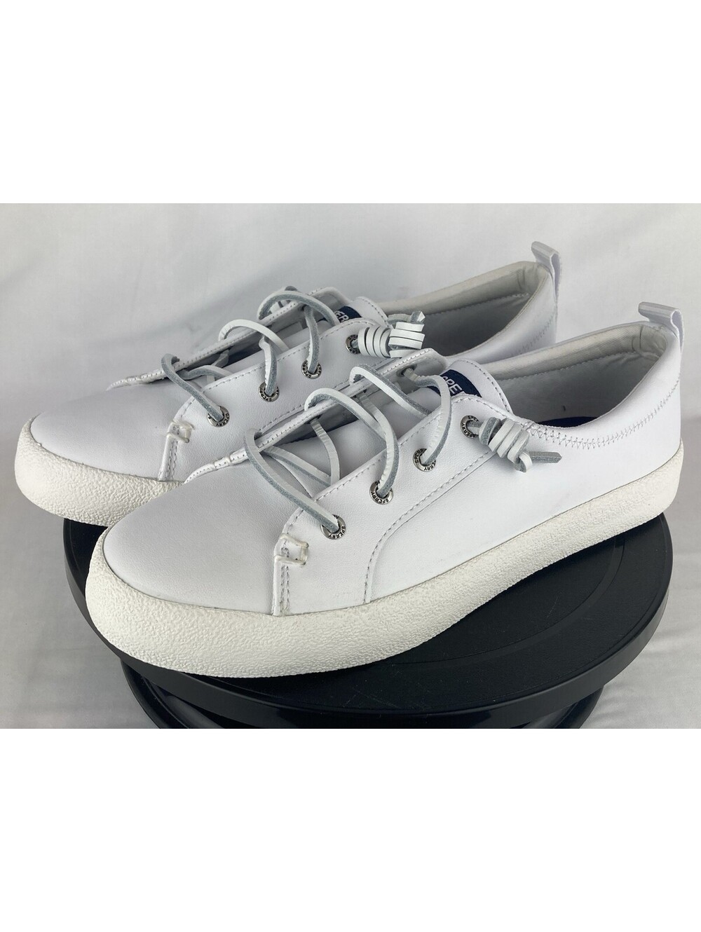 Womens 10 Sperry Crest Vibe White Leather Barrel Knot Memory Foam Shoes STS82371